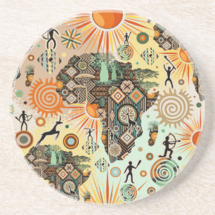 Dessous De Verre En Grès Carte d'Afrique motif décoratif éléments tribaux