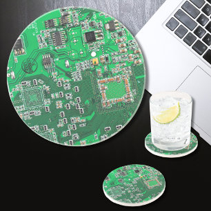 Dessous De Verre En Grès Carte de circuit Geek d'ordinateur vert