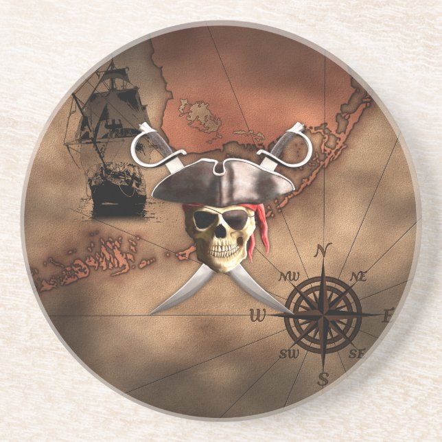 Dessous De Verre En Grès Carte de pirate (Devant)