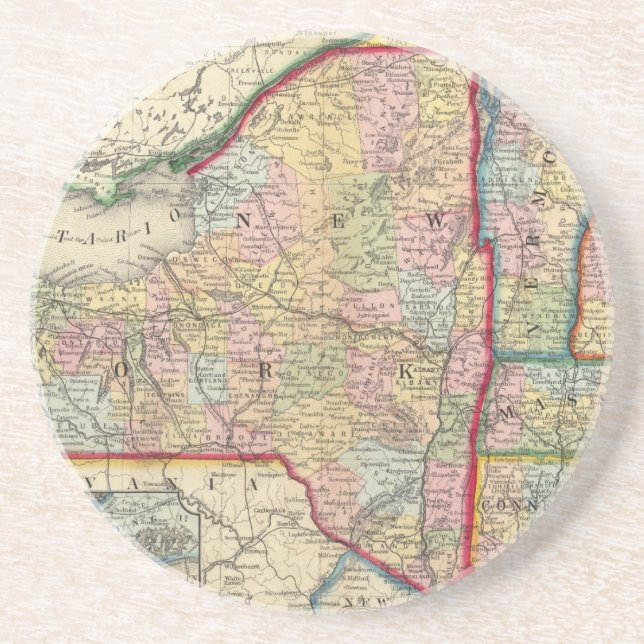 Dessous De Verre En Grès Carte Des États De New York (Devant)