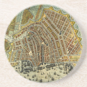 Dessous De Verre En Grès Carte des rues antiques d'Amsterdam, Pays-Bas