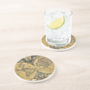Dessous De Verre En Grès Carte du monde antique en détresse #2