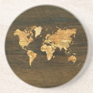 Dessous De Verre En Grès Carte du monde en bois