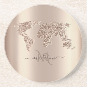 Dessous De Verre En Grès Carte du Monde Voyage Monogramme Pailleté