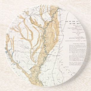 DESSOUS DE VERRE EN GRÈS CARTE : LE FLEUVE MISSISSIPPI, 1861