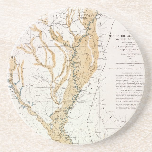 DESSOUS DE VERRE EN GRÈS CARTE : LE FLEUVE MISSISSIPPI, 1861 (Devant)