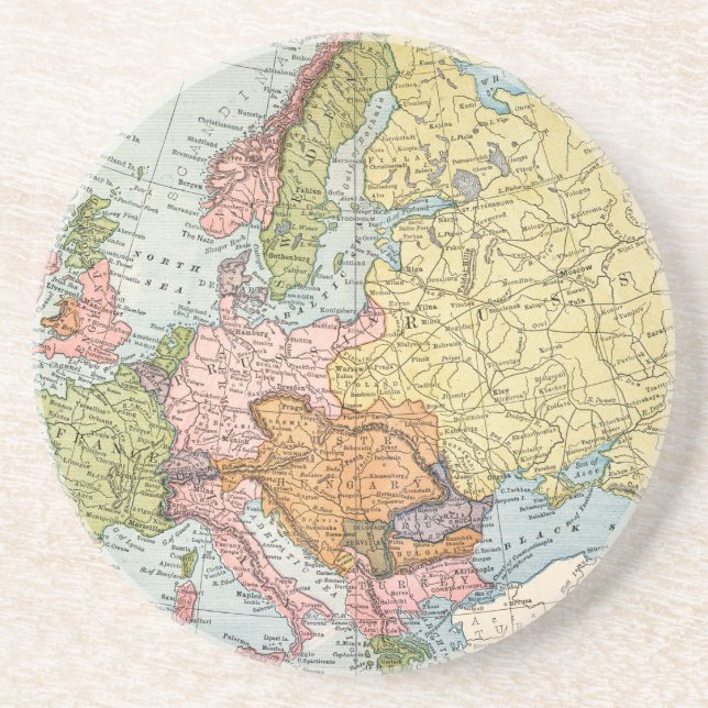 DESSOUS DE VERRE EN GRÈS CARTE : L'EUROPE, 1885 (Devant)