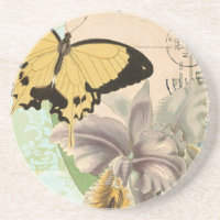 Carte postale vintage avec papillons et fleurs