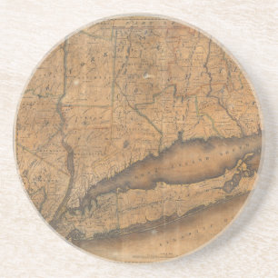 Dessous De Verre En Grès Carte vintage du Long Island et du Connecticut