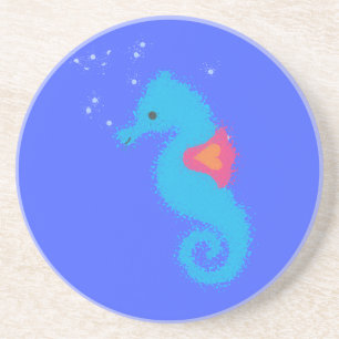 Dessous De Verre En Grès Carton bleu Seahorse
