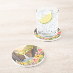 Dessous De Verre En Grès Cascade tropicale   Paysage aquarelle florale