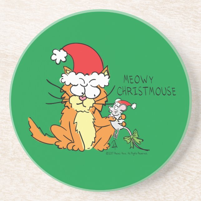 Dessous De Verre En Grès Cat Christmas Drôle Cartoon Mouse mignonne (Devant)