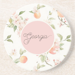 Dessous De Verre En Grès Cercle Rose Fleur Fruit Coeur Pêche de Géorgie