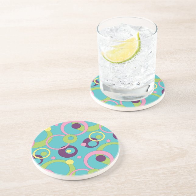 Dessous de verre en grès Cercles bleus funky (Côté)