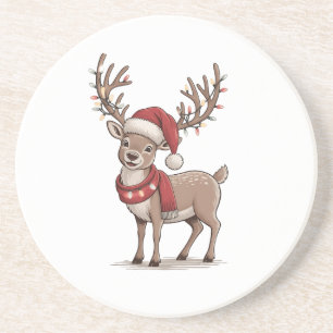 Dessous De Verre En Grès Cerf Animal Noël Cerf Chapeau de Père Noël Xmas