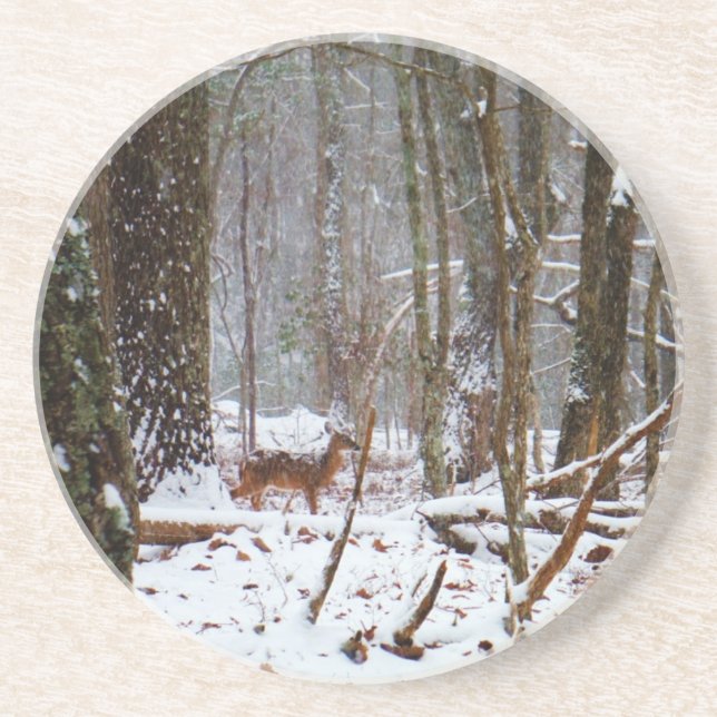 Dessous De Verre En Grès Cerf dans la chute de neige (Devant)