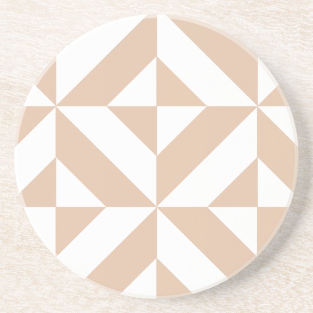 Dessous De Verre En Grès Chaleureux Beige Géométrique Motif (Devant)