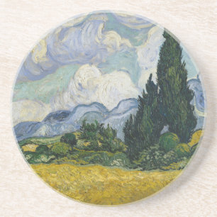 Dessous De Verre En Grès Champ de blé avec cyprès, peinture à l'huile, Van