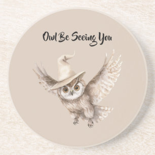 Dessous De Verre En Grès Chapeau d'Halloween Hibou Vous Verra