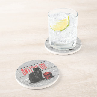 Dessous De Verre En Grès Chat et crâne antisociaux