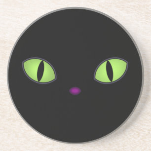 Dessous De Verre En Grès Chat Noir Avec Gros Oeil Vert