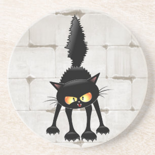 Dessous De Verre En Grès Chat noir de dessin animé drôle et féroce