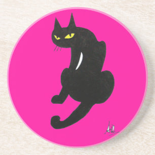 Dessous De Verre En Grès CHAT NOIR, fuchsia rose