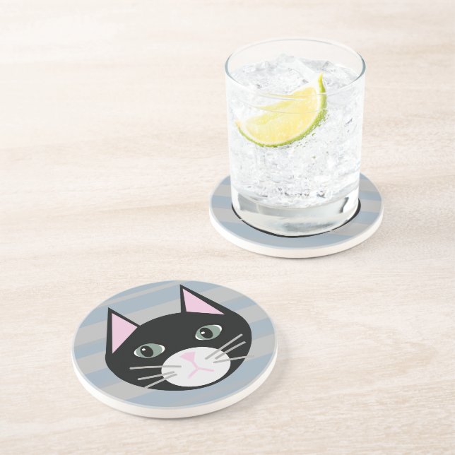 Dessous De Verre En Grès Chat noir, rayures (Côté)