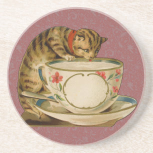 Dessous De Verre En Grès Chat Tasse à Thé Mignon Vintage Victorien