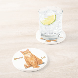 Dessous De Verre En Grès Chat tigré orange personnalisé