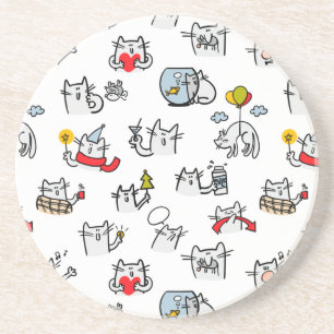 Dessous De Verre En Grès Chats amusants, lait et magie.
