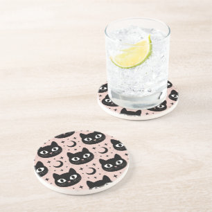 Dessous De Verre En Grès Chats noirs mignons & Halloween céleste