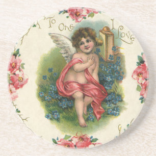 Dessous De Verre En Grès Cherub victorien de la Saint-Valentin vintage au t