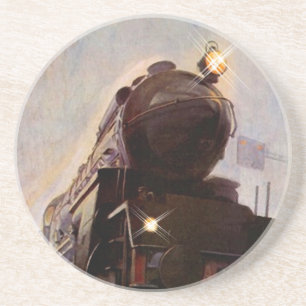 Dessous De Verre En Grès Cheval de fer de train de soirée brumeuse de