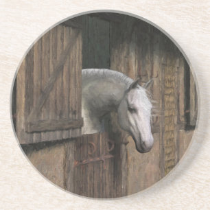 Dessous De Verre En Grès Cheval gris à la porte de l'écurie