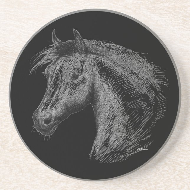Dessous De Verre En Grès Cheval : Noir (Devant)