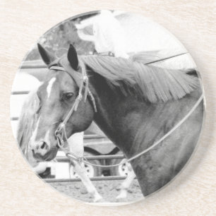 Dessous De Verre En Grès Cheval occidental en noir et blanc