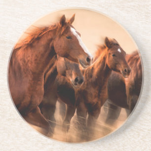 Dessous De Verre En Grès Chevaux au galop, flou et crinières au vent