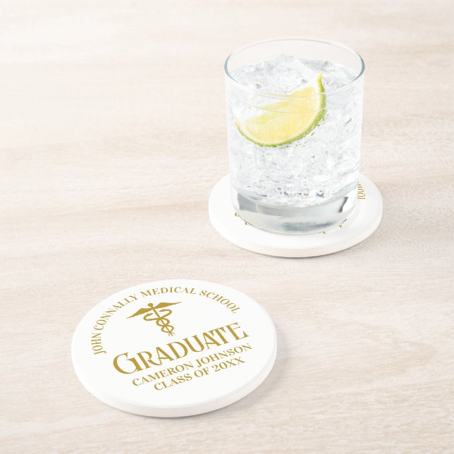 Dessous De Verre En Grès Chic Gold Médicale School Graduate Keepsaké (Côté)