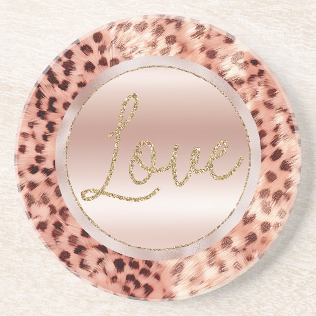 Dessous De Verre En Grès Chic Joli Rose Gold Leopard (Devant)