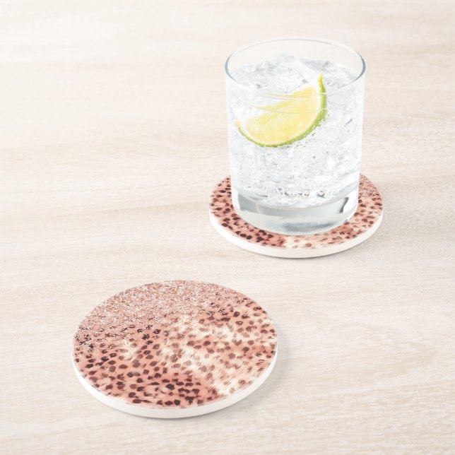 Dessous De Verre En Grès Chic Joli Rose Gold Leopard Parties scintillant Am (Côté)