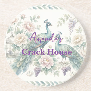 Dessous De Verre En Grès Chic personnalisé Mahjong Paon Chinoiserie