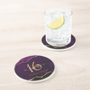 Dessous De Verre En Grès Chic Purple Gold Parties scintillant Agate Sweet 1
