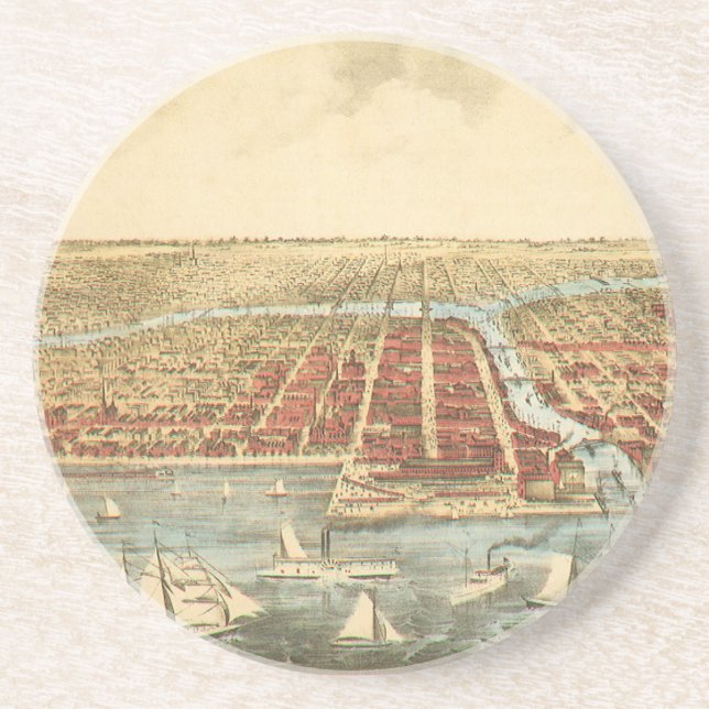 Dessous De Verre En Grès Chicago Antique Map, LaSalle Street et River (Devant)