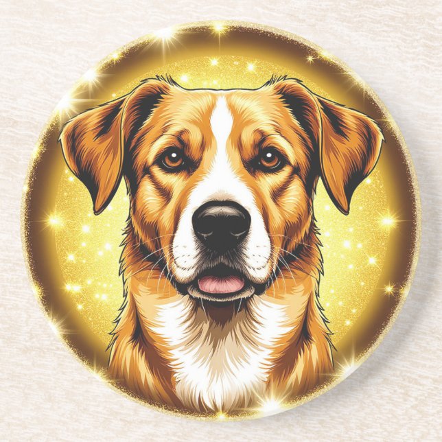 Dessous De Verre En Grès Chien avec fond doré (Devant)