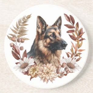 Dessous De Verre En Grès Chien berger allemand couronne d'automne