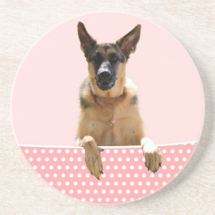 Dessous De Verre En Grès Chien berger allemand Pois roses