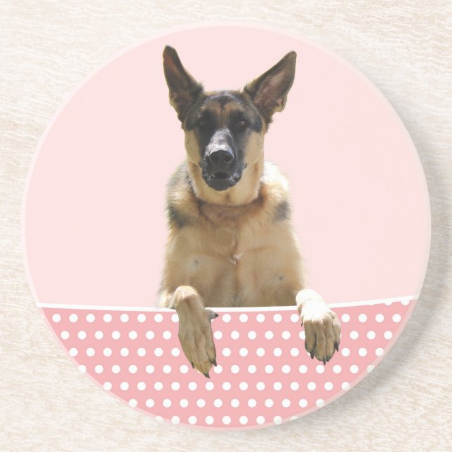 Dessous De Verre En Grès Chien berger allemand Pois roses (Devant)