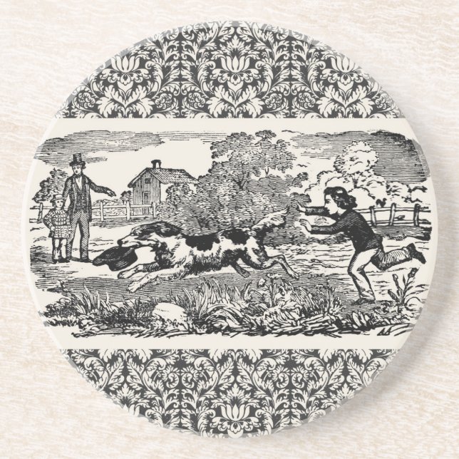 Dessous De Verre En Grès Chien courant art animal antique illustration vict (Devant)