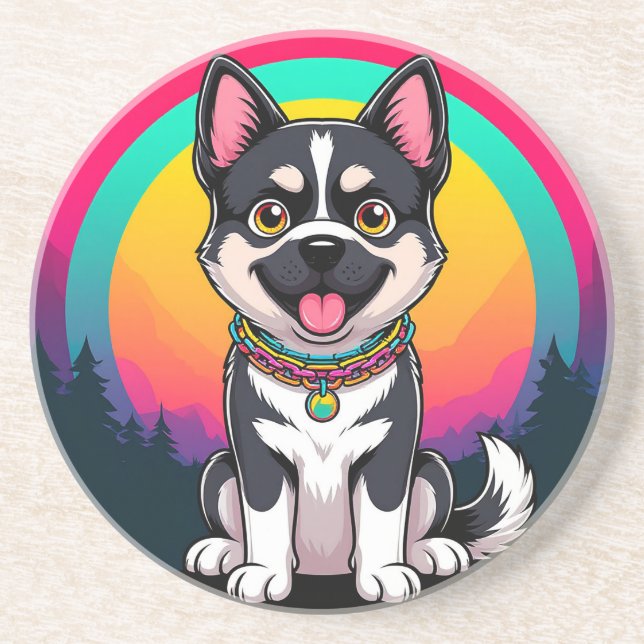 Dessous De Verre En Grès Chien de dessin animé joueur (Devant)